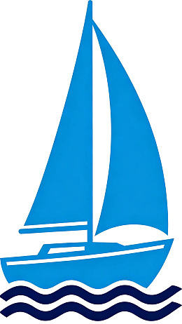 蓝色帆船航行于波浪之上