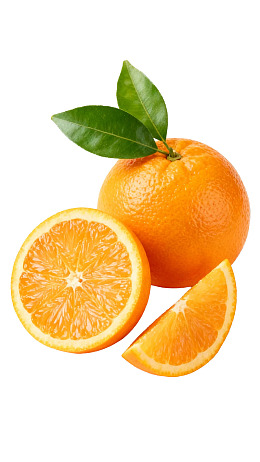 新鲜橙子切片与绿叶图片