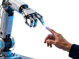 人机指尖触碰象征科技融合