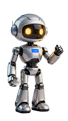 银色机器人挥手站立图片