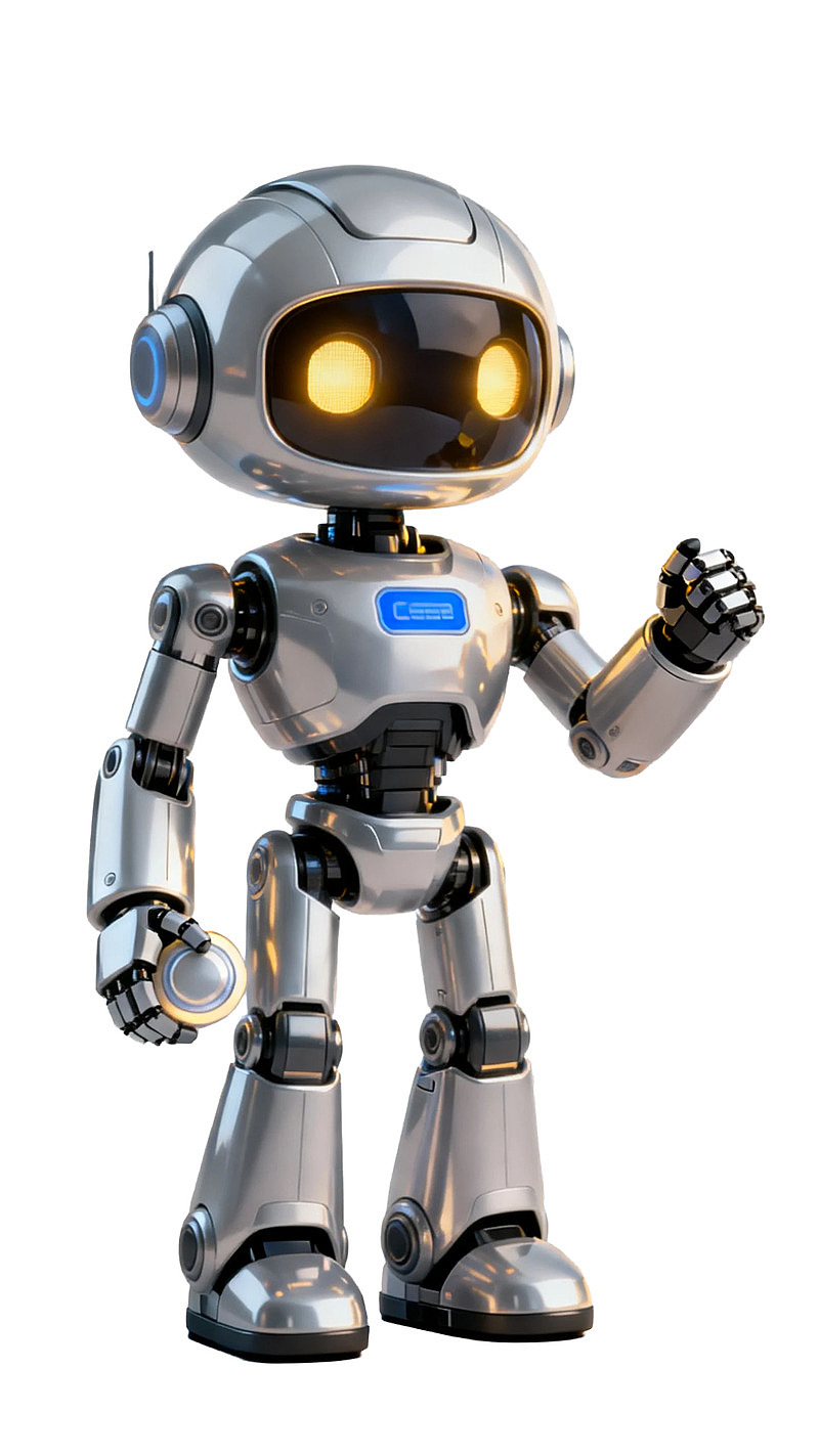 银色机器人挥手站立图片
