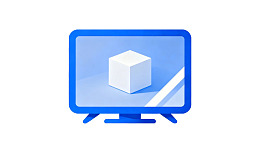 蓝色边框显示器展示立方体