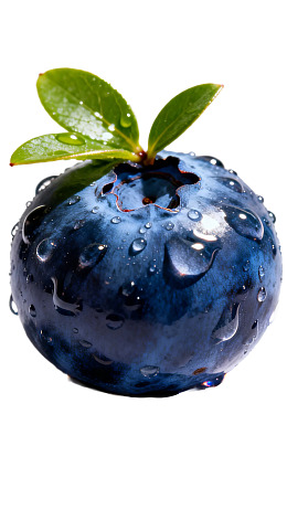 蓝莓带绿叶水珠特写图片