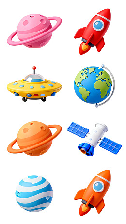 卡通风格太空主题图标集合