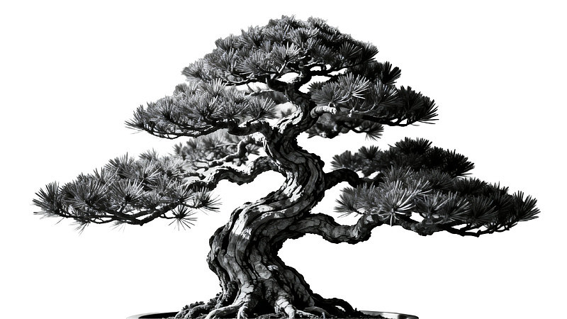 黑白艺术风格的盆景树