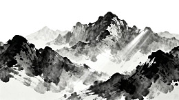 水墨山水画中的山峦与云雾