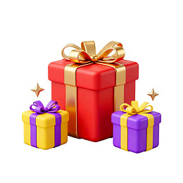 三个彩色礼盒配金色蝴蝶结