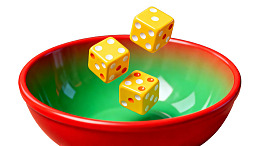 黄色骰子落入红绿碗中