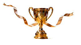 金色奖杯配飘带图片