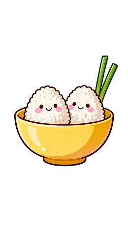 可爱饭团配筷子的卡通插画