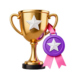 金色奖杯配紫色星章绶带