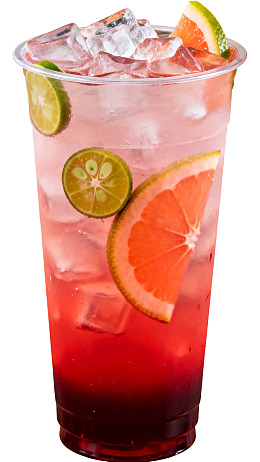 红色冰饮配柠檬橙片图片