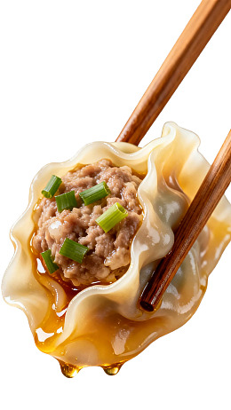 筷子夹起鲜肉馄饨图片