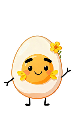 卡通煮鸡蛋戴花微笑图片