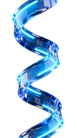 蓝色螺旋光带悬浮于白底之上