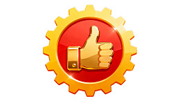 金色齿轮内含点赞手势图标