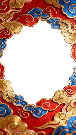 红蓝金云纹装饰边框图片