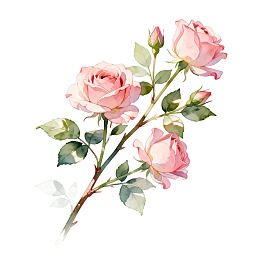 粉色玫瑰花枝水彩画图片