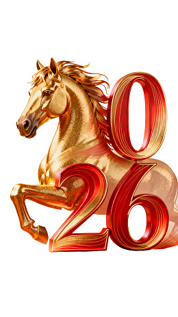 金色骏马与红色数字2026