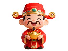 卡通财神爷手持金元宝