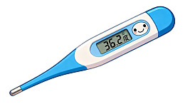 卡通笑脸体温计显示36.2度