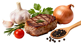 牛排配香料蔬菜摆拍图片
