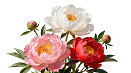 三朵牡丹花与花蕾图片