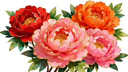 四朵色彩鲜艳的牡丹花