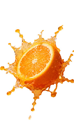 橙子切面飞溅果汁瞬间