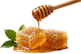 蜂蜜滴落蜂巢绿叶点缀