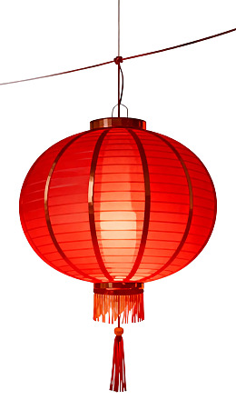 红色中式灯笼悬挂于空中