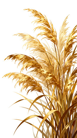 金黄色芦苇随风摇曳图片