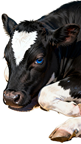 黑白奶牛犊蓝色眼睛特写