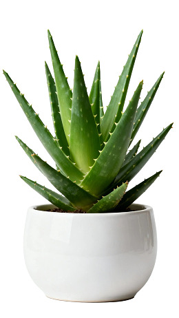 绿芦荟盆栽置于白色花盆中