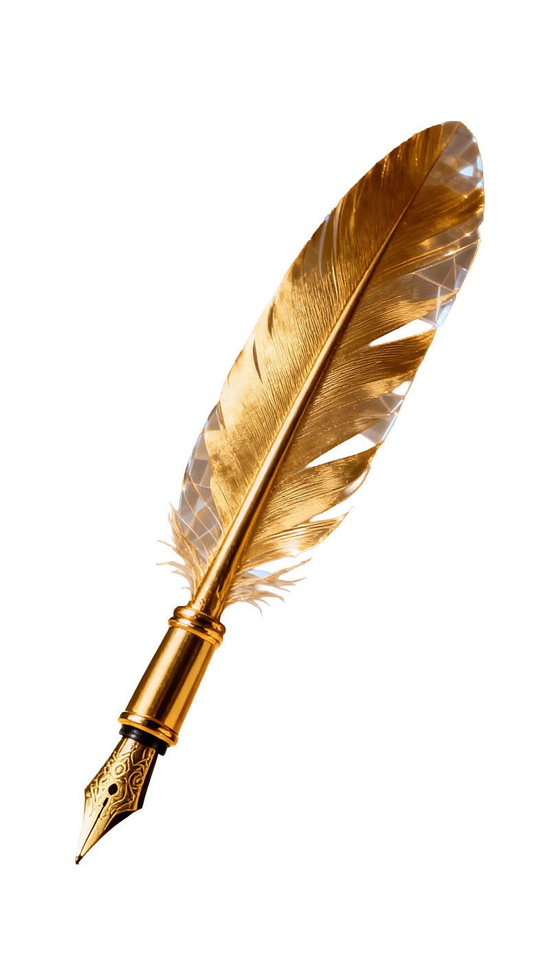 金色羽毛笔特写图片