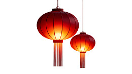 两盏红色中式灯笼悬挂