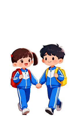 卡通学生手牵手上学图片