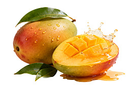 新鲜芒果切片带汁水飞溅