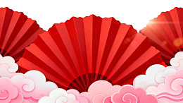 红色折扇与祥云图案图片