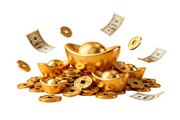 金元宝与美元飞舞象征财富