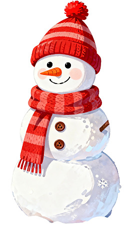 戴着红帽围巾的雪人图片