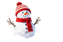 戴着红白帽围巾的雪人