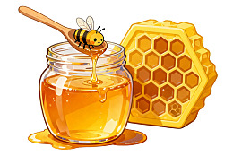 蜜蜂蜂蜜罐与蜂巢卡通插画