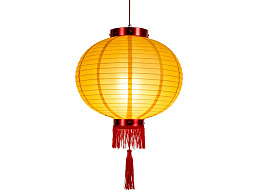 黄色纸灯笼悬挂于白色背景