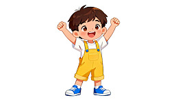 卡通男孩双臂高举欢呼