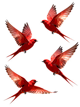四只红色飞鸟动态瞬间