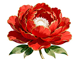 红色牡丹花艺术插画图片