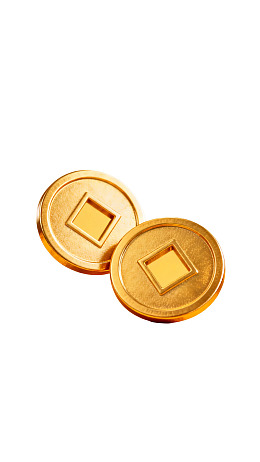 两枚金色古币静置于白底