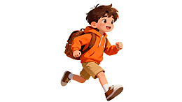 卡通男孩背着书包奔跑