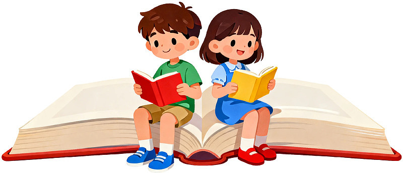 儿童阅读大书场景图片